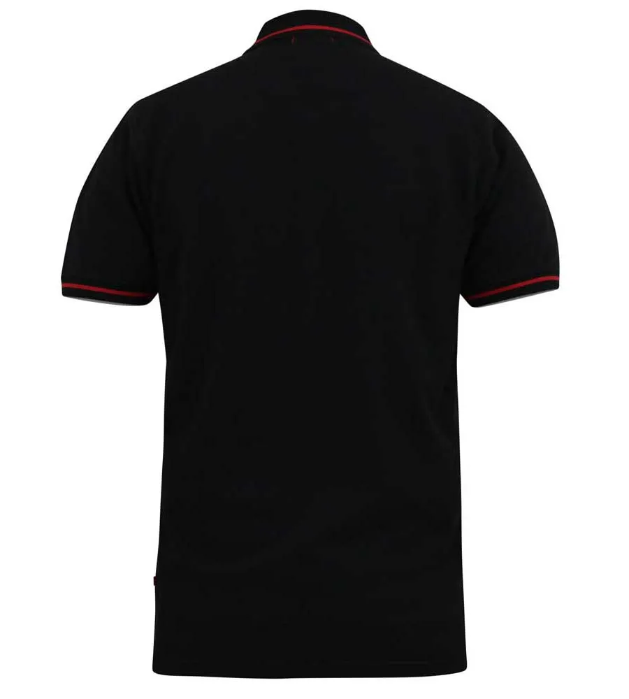 D555 Big Mens Black Pique Polo Shirt With Cuff and Collar Tipping (SALFORD 2)